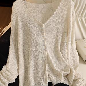 TEMU 유럽 및 미국 스타일의 여름/봄 신상 여성 패션. 세련되고 편리한 버튼형 V넥 가디건으로 완성.