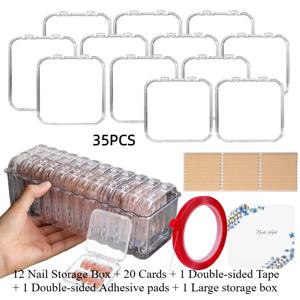TEMU 35개 대형 누름식 네일 정리 시스템, 12구 보관함 및 카드 20장 포함 - 인조 속눈썹 보관, 네일 아트, 주얼리, 살롱 정리, 화장품용 네일 케어에 적합한 양면 접착 패드 및 테이프