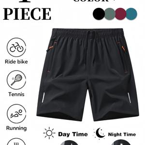 TEMU 남성용 여름 아웃도어 하이킹 반바지, 러닝 반바지, 빠른 건조 소재, 수분 흡수 및 통기성, 실버 반사 새 컬러 스타일, 지퍼 포켓 및 허리 조절 끈, 스포티 아웃도어 캐주얼 스타일, 레귤러 핏, 하이킹, 러닝, 아웃도어 스포츠, 헬스장, 암벽 등반, 테니스 등 다양한 활동에 적합, 남성 선물용으로도 추천