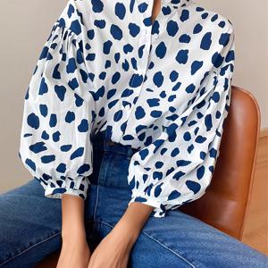 TEMU 프렌치 물방울 패치 퍼프 소매 블라우스 여성용 2025 여름 신상 패션 기질 7부 소매 쉬폰 탑 고품질 여성 의류