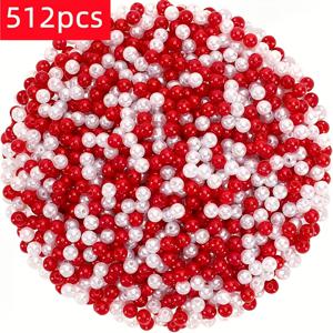TEMU DIY 공예용 512개 6mm 빨간색 & 흰색 아크릴 구슬 - 주얼리 만들기, 팔찌, 목걸이, 태슬, 꽃 화환 & 눈꽃 장식용 - 매끄러운 둥근 구슬 (팩)