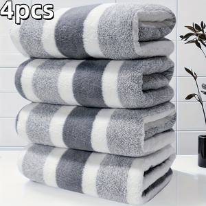 TEMU 그레이 코랄 타월 4개 세트, 매우 부드럽고 흡수성 좋음, 털 빠짐 없음, 75×35cm(약 29.5×13.8인치), 230g 고중량, 테두리 마감된 평평한 타월, 피부 친화적이고 내구성 좋음, 성인용 욕실/헬스장/여행/일상 가정용, 이상적인 휴일 선물 선택