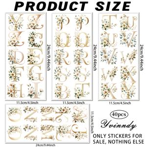 TEMU 40개/세트 샴페인 골드 플로럴 스크립트 알파벳 UV DTF DIY 수제 소재 고품질 전사지 - 고접착력 장식용 포장 전사지, 방수 및 스크래치 방지, 효과, 물병, 휴대폰 케이스, 노트북 전용 (컵 미포함)