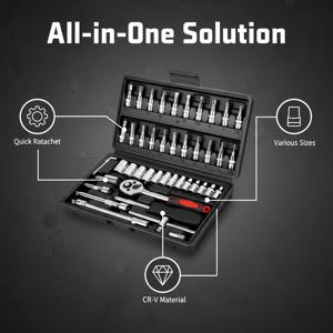 TEMU 46개 전문가용 가정용 공구 키트 | 휴대용 종합 자동차, 자전거, 정비 솔루션, 수리 및 일상적인 가정용으로 적합한 고품질 내구성 금속 액세서리