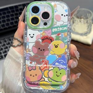 TEMU 휴대폰 케이스 - 곰돌이 개구리 오리 모이기기 패턴 깃털 얀 휴대폰 케이스, 아이폰 17/16/11/13/ Plus/15 Pro/15 Pro Max/12/14 Pro Max/Xs/Xr/11 Pro Max/12 Pro/12 Pro Max/13 Pro/13 Pro Max/14 Pro/14 Plus 호환 3D 거울 스탠드, 새해 선물