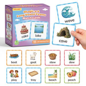 TEMU CVCE 및 CVVC 리듬 단어를 특징으로 하는 플래시 카드 58개 세트. 긴 모음에 초점을 맞춘 포닉스 매칭 게임을 위해 설계되었으며, 5세에서 7세 사이의 어린이를 위한 적합한 제품입니다. 가정 학습 및 교실 환경에서 모두 활용할 수 있는 신학기 독서 활동에 적합합니다.