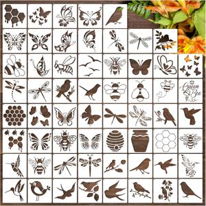 TEMU 60개 곤충 스텐실 세트, 재사용 가능한 나비, 벌, 꿀, 새 페인팅 템플릿 - 벽화 및 패브릭 아트를 위한 자연 공예 키트 (3인치)