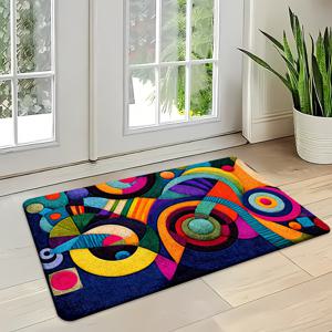 TEMU [제품] [플란넬 + 1cm 두께 스펀지 소재] 1개 도어매트 밝은 추상 기하학 도어 매트 – 현관, 침실, 주방, 욕실, 복도 & 홈 데코레이션을 위한 원형 디자인, 미끄럼 방지 실내 바닥 매트