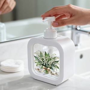 TEMU 핸드 펌프가 있는 창의적인 홈 욕실 디스펜서 - 릴리 부케, 우아한 리본, 블랙 배경, 산뜻하고 아름다운 디자인, 욕실 및 주방, 싱크대에 적합 - 액체 비누, 손세정기, 샤워 젤 등에 이상적 - 혁신적인 로션 병