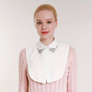 TEMU 신상 여성용 헤비웨이트 화이트 시폰 탈부착형 디테일한 핸드비즈 장식 탈부착식 칼라, 전문가용 및 캐주얼웨어용