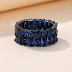 TEMU 고급스러운 더블 로우 블루 눈물방울 스톤 반지, 와이드 밴드, 고딕 할로윈 반지, 브라이덜 에인게이지 웨딩 주얼리
