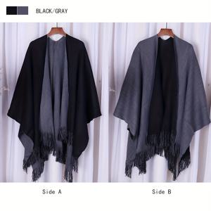 TEMU 가을 겨울 패션 캐주얼 따뜻하고 다재다능한 장식용 얀 원단 양면 양색 스플릿 니들 숄 랩