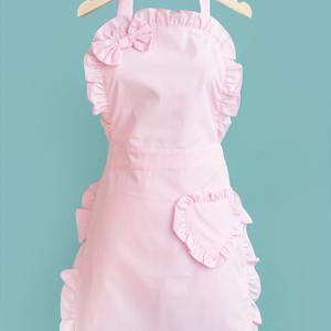 TEMU 핑크 하트 민소매 앞치마, 넥 스트랩 디자인, 스타일리시한 일본 디자인, 가정 요리 및 주방 작업에 적합