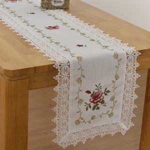 TEMU 1개 십자수 자수 장미와 레이스 테이블 러너, 모던 스타일 100% 폴리에스터 직사각형 자수 레이스 테이블 러너, 일상용, 사계절용, 휴일 가정 장식용으로 적합