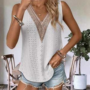 TEMU 부자 방향 자수 스플라이싱 브이넥 캐주얼 패션 조끼, 봄/여름 여성용 민소매 탑
