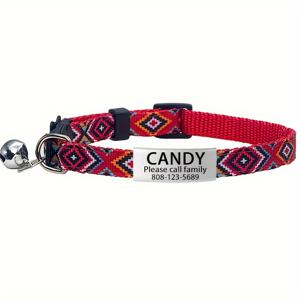 TEMU 플로럴 & 기하학 패턴의 맞춤형 소프트 폴리에스테르 고양이 목걸이 - 개인화된 ID 태그 포함, 컬러풀한 민족 스타일 애완동물 액세서리, 새끼 고양이 & 고양이용 이상적인 선물, 새끼 고양이 목걸이