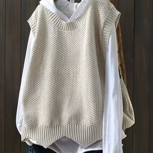 TEMU 여성 솔리드 컬러 조끼, 봄/가을 루즈 라운드넥, 불규칙 풀오버, 숏 조끼, 숄더 탑