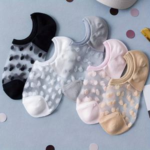 TEMU 여성을 위한 여름용 얇은 물방울 무늬 유리 얕은 미끄럼 방지 보트 양말 5켤레