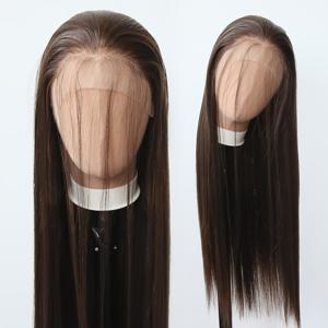 TEMU 다크 브라운과 플래티넘 블론드 혼합의 합성 레이스 프론트 가발, 13X3.5인치 롱 디자인, 미리 뽑힌 헤어라인, 내열성 섬유로 제작되어 스타일리시한 여성에게 완벽합니다.