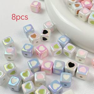 TEMU 12X12mm 귀여운 컬러풀 하트 모양 사각형 오일 드롭 비즈 수제 루스 비즈 폰 체인 목걸이 재료 추가