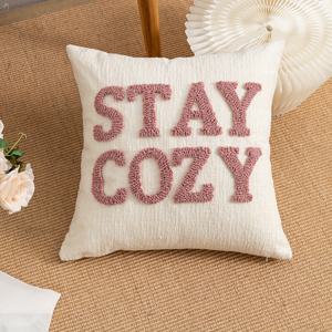 TEMU 1개, 레터 자수 베개 커버, 북유럽 스타일, 루프 벨벳 자수 기술, 18In X 18In, 장식 거실 소파 쿠션 커버에 적합, 속통 없음