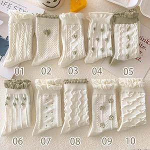 TEMU 10켤레 봄 가을 올매치 레이스 그린 스위트 화이트 미드 카프 양말