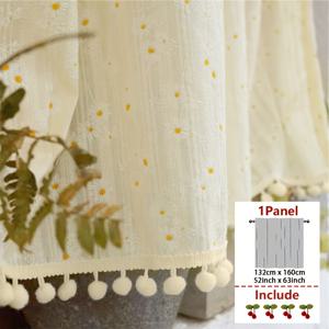 TEMU 데이지 볼 트림 커튼 1개, 로드 포켓 상단 걸이식 설치, 침실용 로맨틱 파storial 스타일 일본식 도어 커튼, 거실 베이 창문, 발코니 파티션, 하프 커튼, 카페 커튼, 다이닝룸/주방 장식용 짧은 밸런스에 적합. 체리 장식 액세서리 포함, DIY 설치용