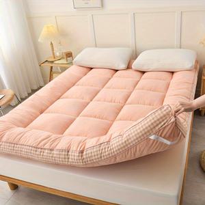 TEMU 1개 단색 대형 체크무늬 매트리스 보호 커버 - 부드럽고 따뜻한 통기성 좋은 100% 폴리에스터, 침실용 6-8cm 두께의 세탁기 사용 가능 베드 커버, 아파트 및 기숙사용 - 다양한 색상, 계절별 침구 | 스타일리시 매트리스 커버 | 퀼팅 질감