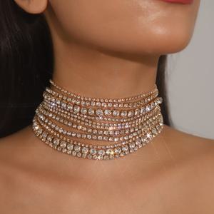 TEMU 1 럭셔리 풀 라인스톤 멀티 레이어 체인 초커 목걸이