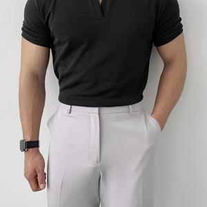 TEMU 남성용 운동용 V넥 티셔츠 - 통기성, 슬림핏, 단색, 폴리에스터, 세탁기 사용 가능, 러닝 및 트레이닝용, 반팔, 아웃도어