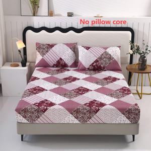 TEMU 3피스 프린팅 피트드 시트 세트, 피트드 시트 1개 + 베개커버 2개 포함 (베개솜 미포함), 가정, 침실, 호텔, 기숙사, 학교용. 원단 무게: 80g