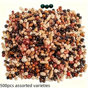 TEMU 500개 혼합 패턴 목재 구슬 세트 - 공예용 구슬, 주얼리 만들기, DIY 팔찌, 목걸이용 - 대형 구멍 목재 구슬, 공예 및 소규모 사업용 소품