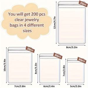 TEMU 200개 투명 비닐 봉투 (주얼리용) - 반지, 귀걸이, 목걸이 보관에 적합한 자체 밀봉 PVC 지퍼 파우치, 내구성 좋은 자체 밀봉 OPP 봉투, 투명 지퍼락 봉투, 재밀봉 가능한 폴리 봉투 (4가지 사이즈)