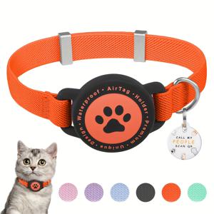 TEMU 매력적인 에어 태그 홀더가 있는 고양이 목걸이, QR ID 태그와 두 개의 벨이 포함되어 있습니다. 가볍고 신축성이 뛰어나며 편안하며, 새끼 고양이 및 소형견(7.5-12.5인치)에 적합합니다. 다양한 색상으로 제공됩니다.