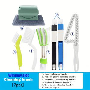 TEMU 7개 다기능 창문 홈 청소 브러쉬 세트 (창문 틈새 청소용), 창문 스크럽 천, 싱크대 홈 얼룩 제거 브러쉬, 블라인드 청소 브러쉬, 통풍구 먼지 제거 브러쉬, 가정용 청소 도구