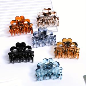 TEMU 6개입 이중 층 톱니 하트 리본 나비 집게 머리핀, 젤리 컬러 프린트 반투명 여성용 헤어 액세서리, 강한 그립감 미끄럼 방지 패셔너블 고급스러운 반올림 상어 집게 머리집게