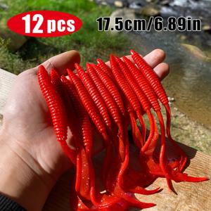 TEMU 12팩 소프트 낚시 루어 - 글리터 TPE 소재 컬드 테일 스피너베이트, 6색 혼합 담수 농어/송어용, 현실적인 동작과 내구성, 벌레 모양 디자인, 튼튼한 훅 홀더 포함, 가방 포장