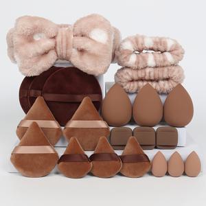 TEMU 21개 세트 헤어밴드 (나비 머리띠 1개/손목 밴드 2개/루스 파우더 퍼프 6개/미용 스펀지 3개/손가락 에어 쿠션 3개/메이크업 리무버 패드 3개/미니 미용 스펀지 3개 포함)