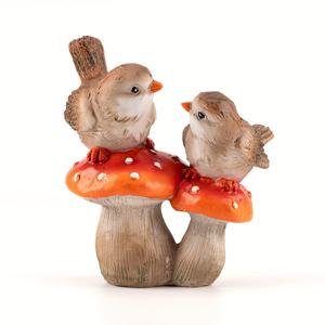 TEMU 2025년 신상 크리에이티브 북유럽 스타일 레진 공예품. 버섯 위에 앉아 있는 두 마리의 작은 새가 특징이며, 특별한 휴일 선물입니다.