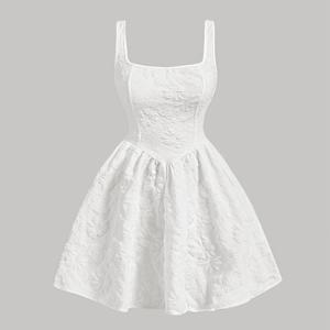 TEMU 여성용 빈티지 감성 스퀘어넥 드레스 - 여름 가벼운 솔리드 컬러, 스모크 백 & 허리 악센트, 세탁기 사용 가능