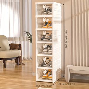 TEMU 투명한 문이 있는 접이식 신발 상자 세트, 먼지 방지 통합 신발 상자, 다층 신발 캐비닛, 침실, 복도, 욕실, 사무실, 거실에서 신발 선반에 적합, 가정용 보관 및 정리용.