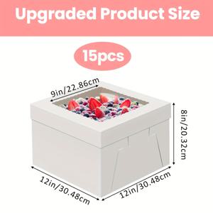 TEMU 15개 케이크 박스, 8x8x8/108/12x12x8 인치 높은 케이크 박스, 창문이 있는 흰색 사각 박스, 디저트 카드보드 박스, 대형 케이크 박스, 생일 파티, 결혼식, 쿠키, 크리스마스 할로윈 휴일용