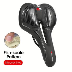 TEMU 웨스트 바이킹 젤 실리콘 자전거 안장, 남녀 공용 성인용, 편안한 충격 흡수, 속이 빈 통기성 사이클링 부드러운 쿠션, MTB 로드 바이크 시트, 블랙