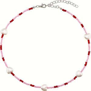 TEMU 스위트 하트 비즈 목걸이 컬러풀 쌀알 비즈 조개껍데기 흉골 체인 여학생 스타일