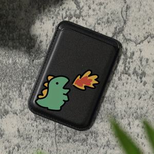 TEMU 2025년 신상 럭셔리 패셔너블 카툰 드래곤 패턴 인조 PU 가죽 자석 카드 홀더 아이폰 16 15 14 프로 맥스용 PU 가죽 지갑 부착물, 1-2장의 카드 보관, 내장 보안 포켓 KA1 장착