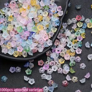 TEMU 1000개 6mm 서리로 덥은 그라데이션 아크릴 꽃 비즈 - DIY 주얼리 만들기용 생동감 넘치는 반투명 다색 비즈 어소트먼트, 공예 재료 | 봄 & 여름을 위한 완벽한 선물 | 꽃 디자인 | 아크릴 소재, 여름 액세서리 | 생생한 비즈 어소트먼트 | 장식용 비즈, 주얼리 만들기용 비즈