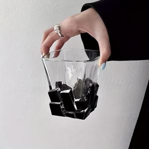 TEMU 아이스 큐브 글라스 1개, 니치 아트 디자인 한정판 위스키 글라스, 위스키 및 차가운 음료용 라이트 럭셔리 하이엔드 글라스