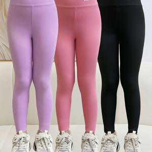 TEMU 여아용 패션 하이웨이스트 요가 팬츠 3종 세트, 봄 여름 탄력 슬림핏 레깅스, 편안한 아동용 밴딩 바지