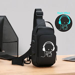 TEMU 야광 프린팅 남성용 고급 옥스포드 소재 크로스바디 체스트백 - 조합 자물쇠 포함, 패션 슬링백, 휴대폰 포켓, 지퍼 잠금, 일상 출퇴근용, 방범 비즈니스 크로스바디 체스트백 - 캐주얼 스포츠 여행 숄더백, 조절 가능한 스트랩, 멀티 포켓 웨이스트 팩, 외출용 완벽한 선물