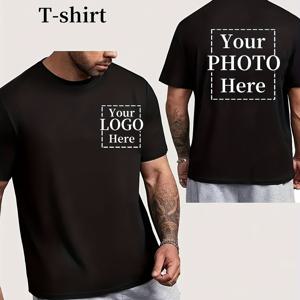 TEMU 맞춤 제작 남성용 티셔츠 - 앞뒤 양면 프린팅, 사진 또는 로고 티셔츠, 블랙 폴리에스터 반팔 여름 티셔츠, 캐주얼 작업복 또는 댄스 팀 로고 디자인, 팀 빌딩 및 행사에 이상적, 회사 엠블럼, 커플용